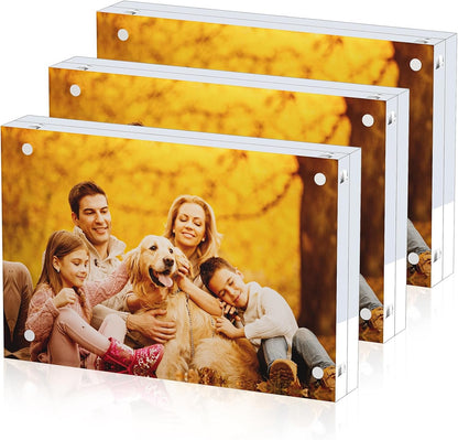 3 Pack Acrylic Picture Frames 5X7, 20%Thicker Free Standing Desktop Display,Strong Magnetic Photo Frame, Double Sided Clear Picture Frames , Frameless Standing Desktop Frame for Home, Office, Gift Ready1