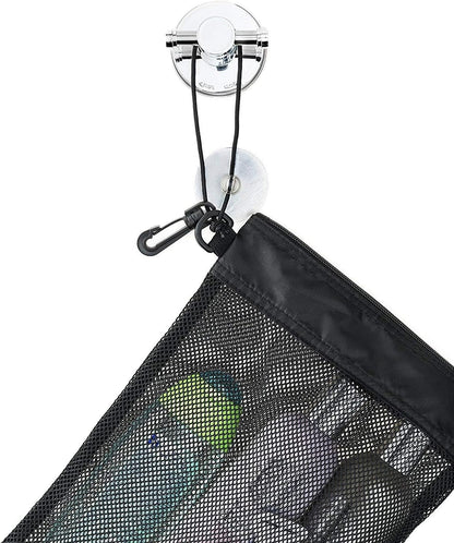 Shower Bag Tote, Mesh Caddy Toiletry Organizer 12”L X 9”W, Compact and Lightweight with Suction Cup, Cord for Hanging, Zipper and Drawstring Pouch 14”L X 10”W, Black5