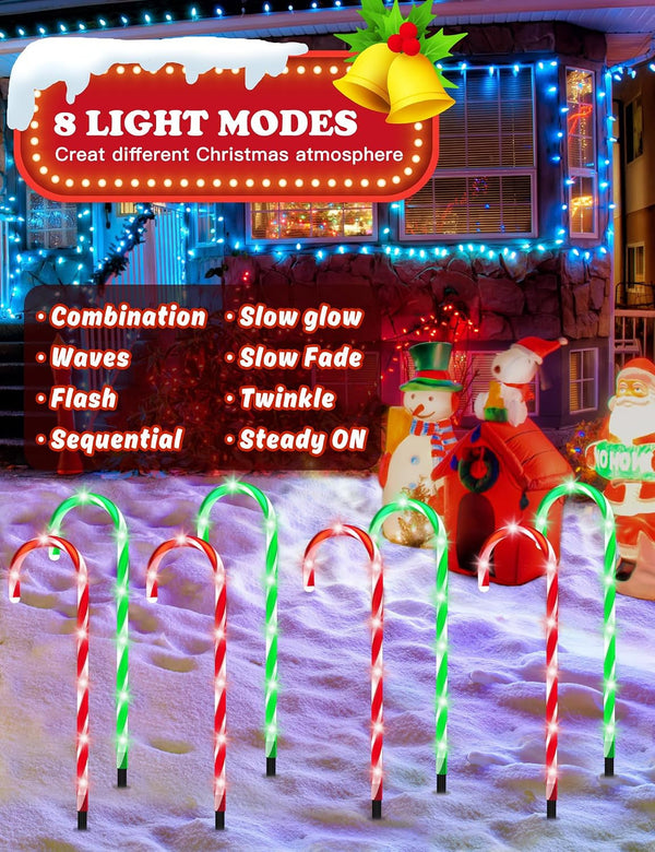Solar Christmas Pathway Lights Outdoor Decorations, Solar Candy Cane Lights for Yard Patio Garden Walkway with 8 Light Mode, Remote, Timer, 48 LED, Upgraded Christmas Outdoor Decorations, 8 Pack3