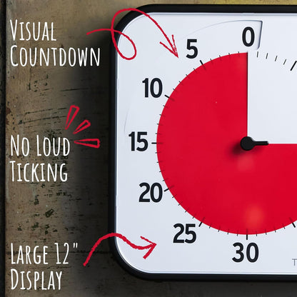 12 Inch Visual Timer 60 Minute Kids Desk Countdown Clock with Dry Erase Activity Card, Also Magnetic for Classroom, Homeschooling Study Tool, Task Reminder, Home and Kitchen Timer2
