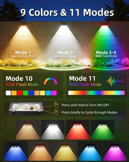 Solar Fence Lights 12 Pack, Warm White, Cool White and RGB Color Glow LED Solar Light, IP65 Waterproof Fence Lights Solar Powered for Patio, Backyard, Railing, Deck and Wall2