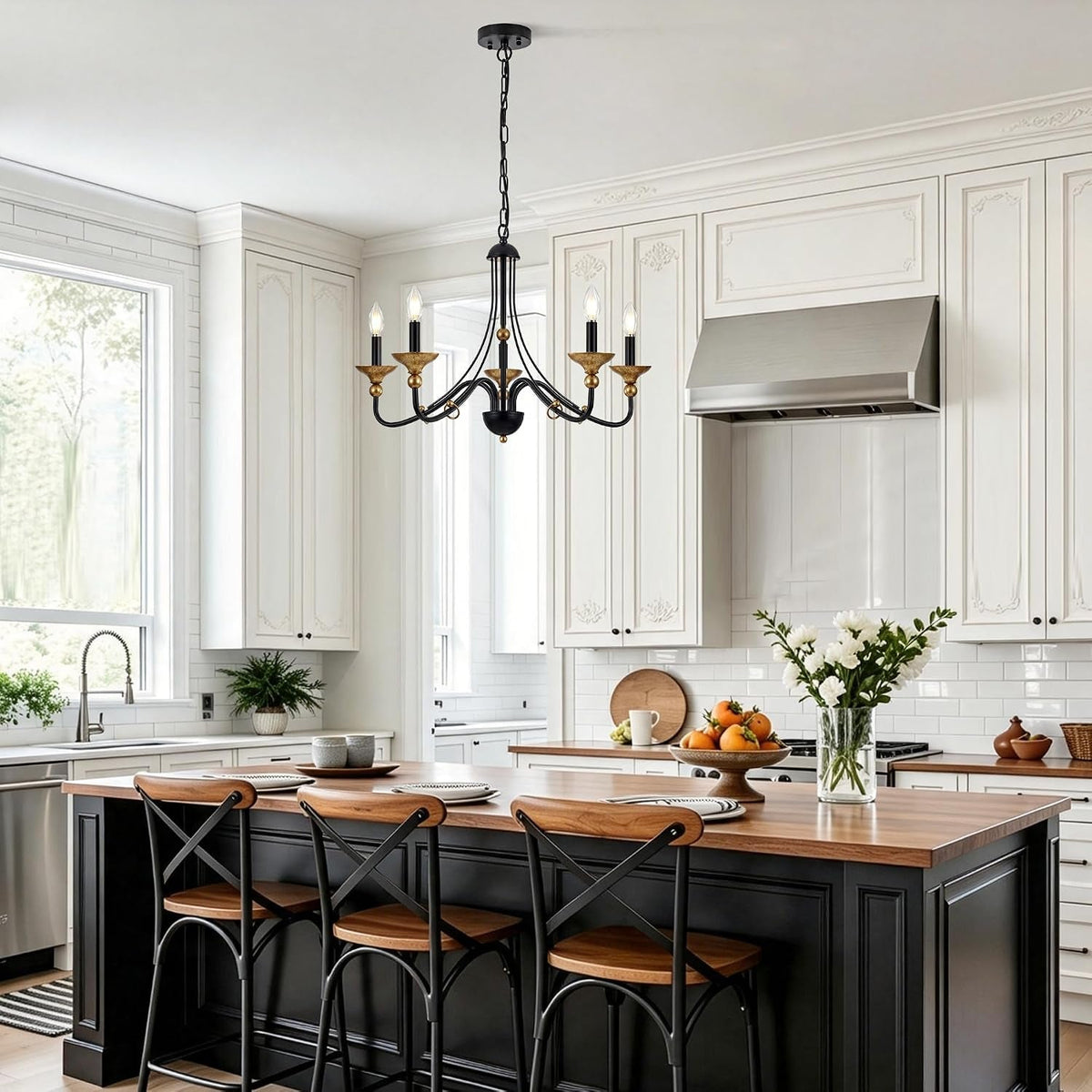 5-light-modern-farmhouse-candle-pendant-matte-black-with-antique-gold-accents-chandelier-hanging-light-fixture-for-kitchen-island-entryway-stairwell-e12-base