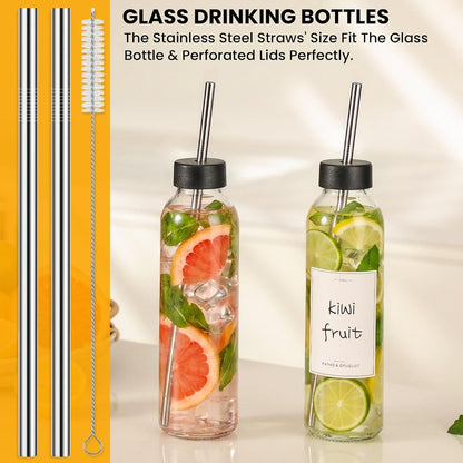 [UPGRADED LID] 8 Pack 18 Oz Glass Juice Bottles with 8 Airtight Lids &2 Straw Hole Lids &2 Straws, Reusable Drinking Jar, Clear Water Bottles for Juicing, Smoothies, Refrigerator & Travel - BPA Free6