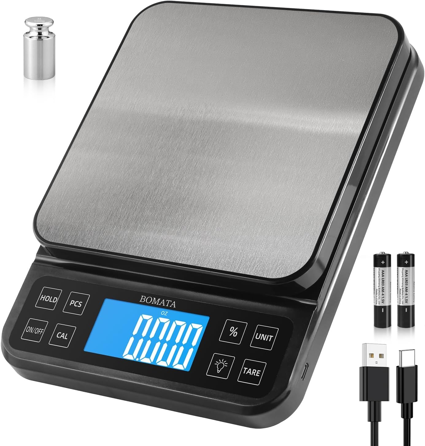 large-kitchen-scale-0-1g-0-001oz-high-precision-11lb-bakery-scale-percentage-function-usb-rechargeable-full-view-angle-lcd-with-backlight-stainless-steel-pan