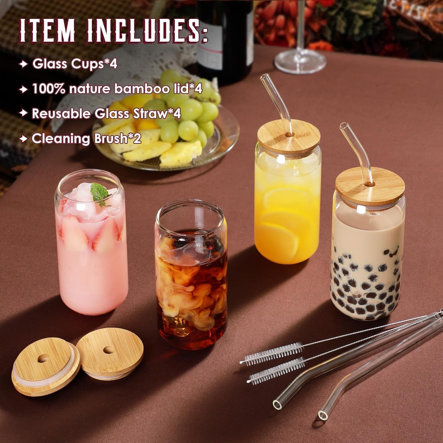 drinking-glasses-with-bamboo-lids-and-glass-straw-4pcs-set-16oz-glass-cups-iced-coffee-glasses-cute-iced-tea-glasses-beer-glasses-ideal-for-coffee-bar-accessories-aesthetic-gift-2-brushes