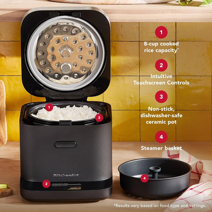 Kitchenaid Compact 8 Cup Grain and Rice Cooker, Integrated Scale, KGC2154BM | Precise Pour Technology, Integrated Scale, 16 Presets, Steam Cooking Basket, Easy to Clean, Black Matte6