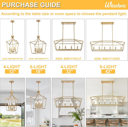 6-Light Gold Large Cage Chandelier, Modern Pendant Light Fixtures Kitchen Island Lighting for Foyer Hallway Entryway, E12 Bulb Base4