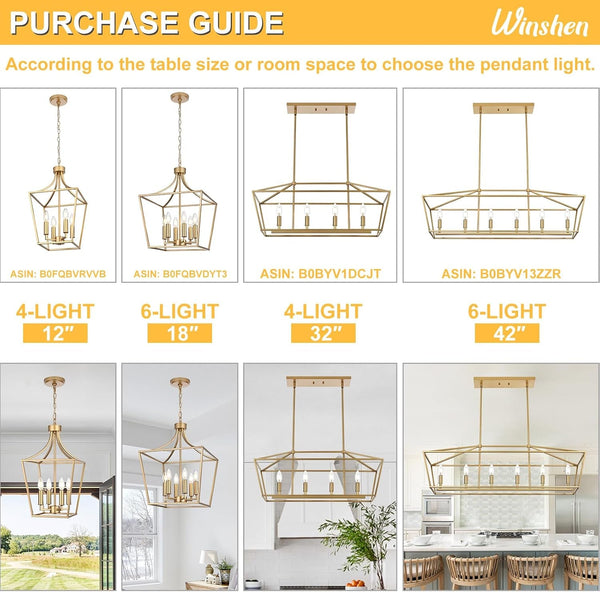 6-Light Gold Large Cage Chandelier, Modern Pendant Light Fixtures Kitchen Island Lighting for Foyer Hallway Entryway, E12 Bulb Base4
