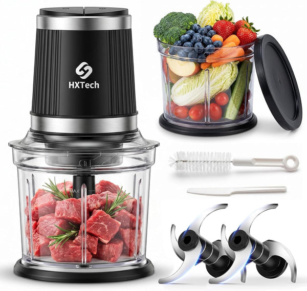 4 Cup Food Processor Set: 2-Speed Electric Food Chopper with 2 Bowls | Mini Food Processor with 2 Pack 420 Stainless Steel 4-Layer Blades, Small Meat Processor for Fruit, Onion, Salsa, Vegetable1