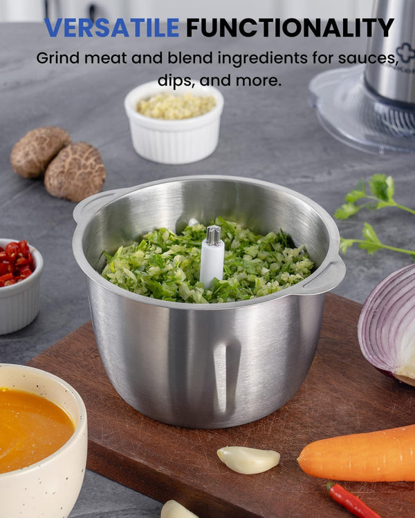 Food Processor, 6 Cup Electric Food Chopper, 250W Meat Grinder | Sharp Stainless Steel Blades Chop Meat, Vegetables, Onions and Baby Food, Stainless Steel Bowl, Compact and Easy to Clean5