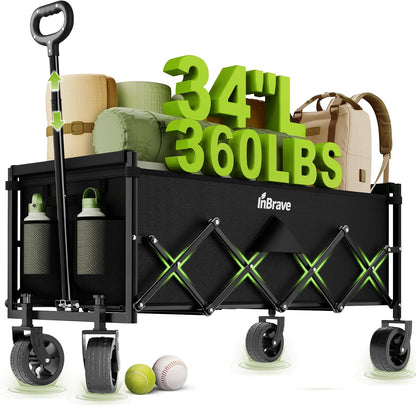 34" Extra Long Collapsible Wagon Cart, 360LBS Capacity, Black1
