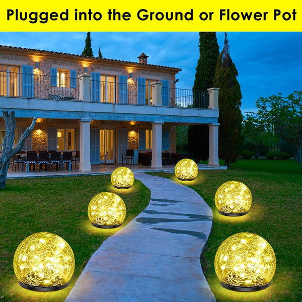 2 Pack 60 LED Solar Garden Lights Outdoor Decoration, Cracked Glass Solar Globe Lights, Upgraded Waterproof Warm White Ball Lights for Yard Pathway Patio Halloween Christmas outside Decor3