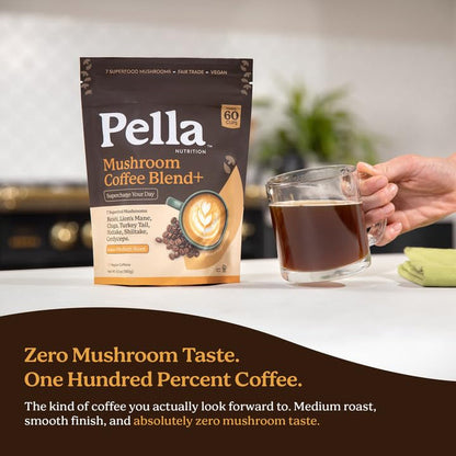 Instant Mushroom Coffee Powder - Regular Caffeine, 60 Cups | 7 Mushrooms Lions Mane Turkey Tail & More with Arabica Coffee, 80-100 Mg Caffeine, Medium Roast, 6 Calories, Vegan, 0G Sugar6