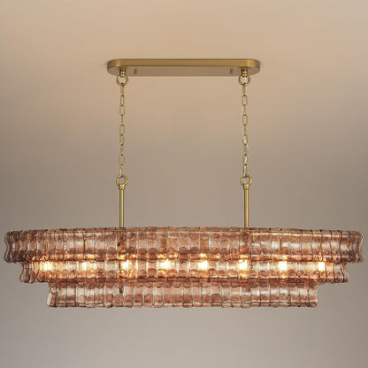 55-Inch 3-Tier Rectangular Smoke Glass Chandelier, 8-Light Solid Brass1