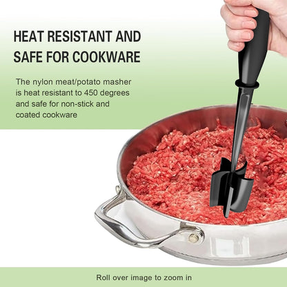 Meat Chopper, 5 Curve Blades Ground Beef Smasher, Heat Resistant Hamburger Smasher Tool, Nylon Potato Masher Utensil, Ground Meat Chopper, Meat Separator Tool for Hamburger, Non Stick Mix Chopper4