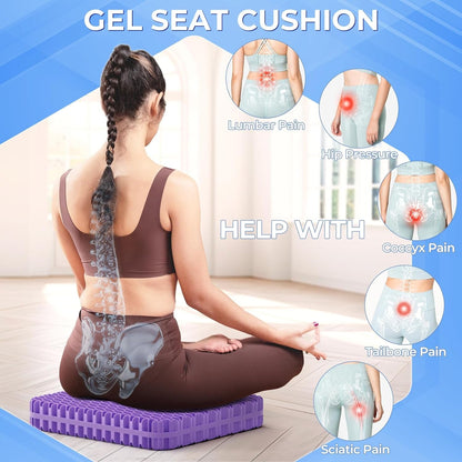 Gel Seat Cushion for Long Sitting, Breathable Thick Patent Design | Enlarged Cooling Chair Pad for Office Chair, Wheelchair, Desk Chair, Silicone Car Cushion (Standard, Black+Violet)6