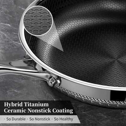 8 Inch Nonstick Frying Pan with Lid, Induction & Oven Safe | Titanium Ceramic Tri-Ply Stainless Steel Hybrid Nonstick Skillet, Stay Cool Handle, Heat Fast and Evenly, PFAS/PFOA/PTFE Free5
