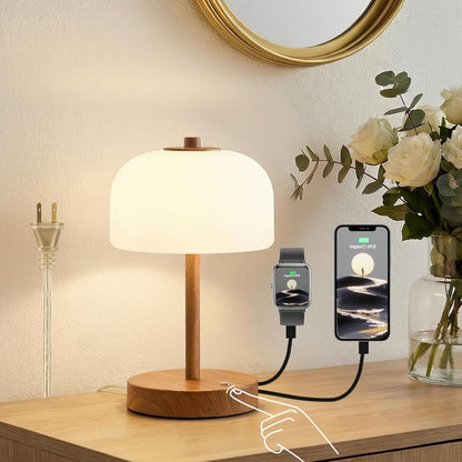 9.5" Small Plug-In Touch Control Table Lamp with USB A+C Charging Ports, Wood Grain Dimmable LED Bedside Lamp with 3 Color Temperatures, Modern Table Lamps for Bedroom Nightstand Living Room1