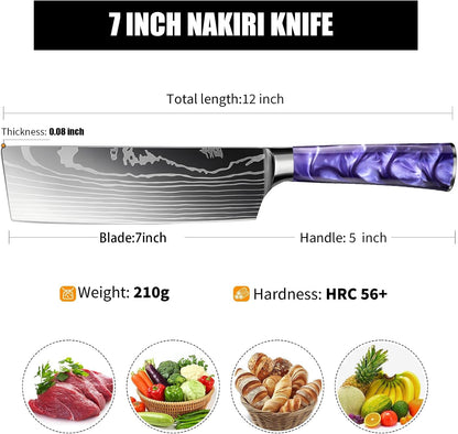 Purple 7 Inch Nakiri Knife, Ultra Sharp Vegetable Chopping Cleaver8