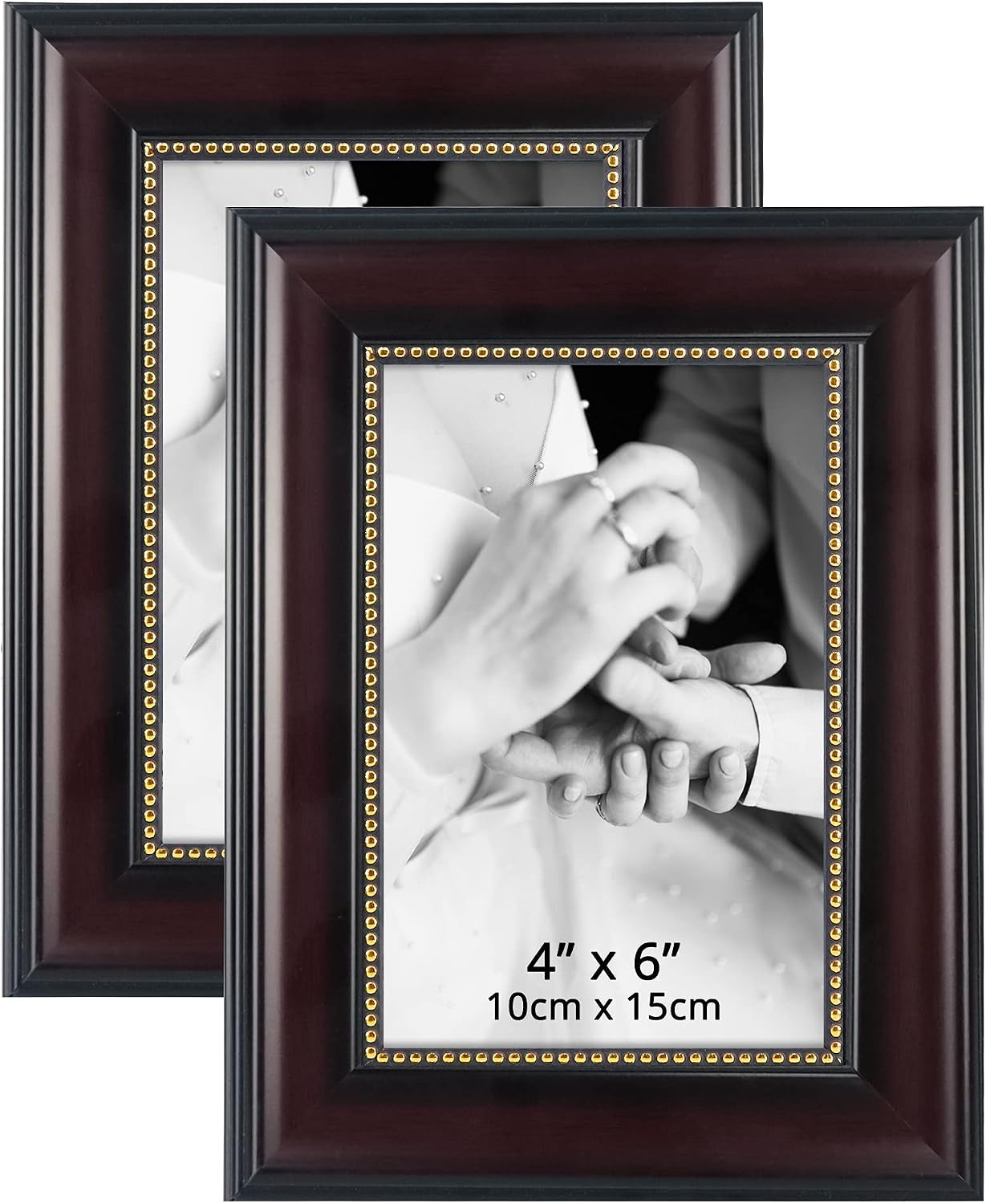 4x6-picture-frames-real-glass-display-photos-for-wall-or-tabletop-mahogany-with-gold-beads-2-pack