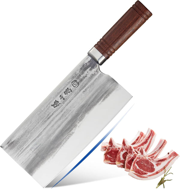 Meat Bone Cleaver Knife Heavy Duty, Hand Forged Butcher with Sheath for Kitchen Outdoor Camping BBQ Gift for Men1