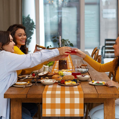 Fall Table Runner 72 X 13 Inch Thanksgiving Decorations,Linen Burlap Orange Buffalo Check Plaid Table Cover for Autumn Thanksgiving Day, Seasonal Farmhouse Table Decor for Kitchen Dining Fireplace4