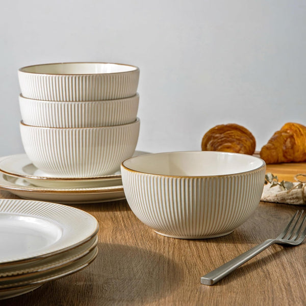 Ceramic Dinnerware Sets,12 Pcs Embossed Elegant Stoneware Plates and Bowls Sets, Housewarming Wedding Gift | Dishwasher & Microwave Safe | Dishes Set Service for 46