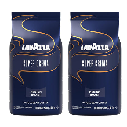 Lavazza Super Crema Whole Bean Coffee, Medium Espresso Roast, Arabica and Robusta Blend, 2.2 Lb Bag (Pack of 2)1
