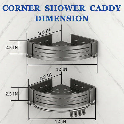 Corner Shower Caddy, Rustproof Aluminum with No-Drill Adhesive Wall Mount2