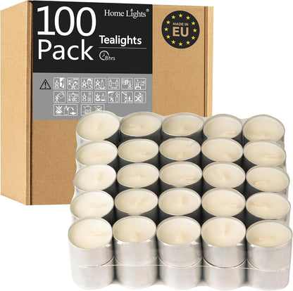 Homelights Unscented Tealight Candles - 100 Pack, 8Hr Smokeless White Votive Candles for Shabbat, Weddings, Home Decor1
