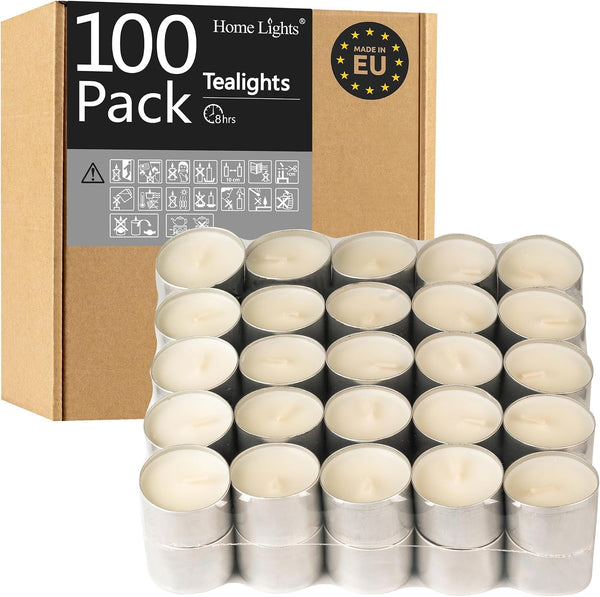 Homelights Unscented Tealight Candles - 100 Pack, 8Hr Smokeless White Votive Candles for Shabbat, Weddings, Home Decor1