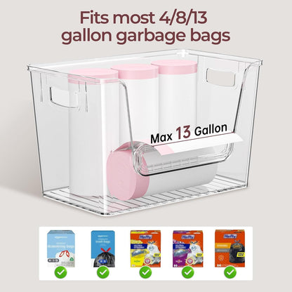 2 Set Pantry Organizers and Storage, Trash Bag Holder under Sink Organizer for 4-13 Gal Bags, Trash Bag Dispenser with Bamboo Top for Onion, Potato, Garlic, Clear (11-7/32"L*7" W*7-1/8"H)3