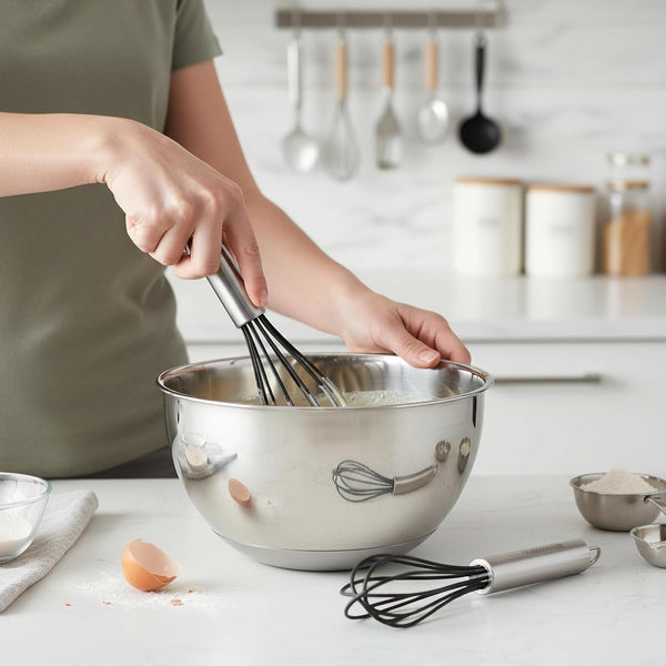 Professional Silicone Mini Whisk Set – Pack of 2 Heat-Resistant Egg Beaters for Sauces, Batters & Whipping, 7" & 9" Stainless Steel Handles, Non-Stick Design for Baking & Cooking (Black)4