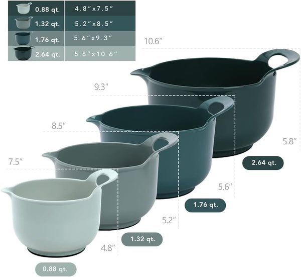 4 Pack Nesting Mixing Bowl with Pour Spout and Handle, BPA Free Microwave & Dishwasher Safe(Green, 4 Pack with Handle)3