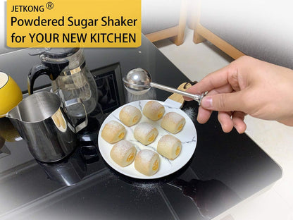 Powdered Sugar Shaker Duster Flour Dispenser Shaker with 18/8 Stainless Steel Spring-Operated Handle for Sugar Flour and Spices2