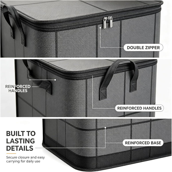Spacious Moving Storage Bin, Large Capacity Zippered Fabric, Organizer for Bedding and Clothes, Foldable with Reinforced Handles for Quilts and Moving (XXL: 50*50*70Cm) (2, Black)5