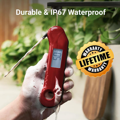 Professional Digital Meat Thermometer, Ultra Fast 0.5 Sec Instant Read, NIST Certified Accurate to ±0.5°F, IP67 Waterproof, Backlit & Auto-Rotating Display, Auto Wake/Sleep, Dark Red&Gray5
