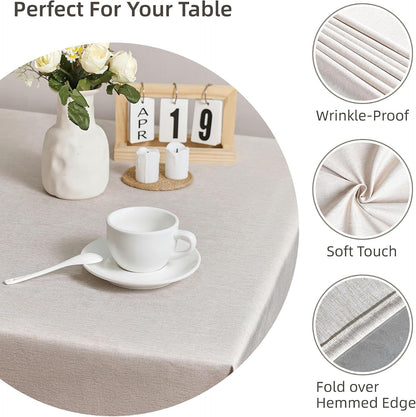 Rectangle Tablecloth Linen Texture Waterproof and Stain-Resistant Table Cloth, Kitchen Dining Table Decoration, 52 X 70 Inch Fabric Beige2