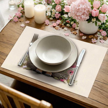 Spring Gnome Floral Placemat Set of 4 Spring Summer Placemats Seasonal Table Mats for Indoor Outdoor Home Kitchen Dining Decor Party Farmhouse Burlap Table Mats 12X18 Inch3