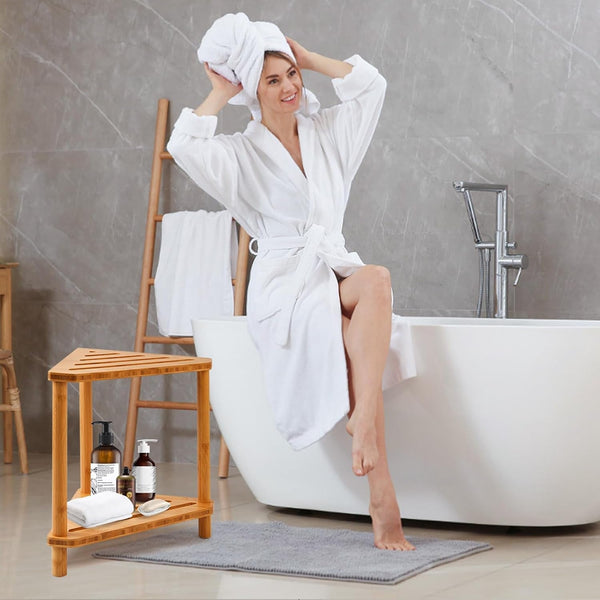 Corner Shower Stool for inside Shower 2-Tier,Bamboo Shower Bench2