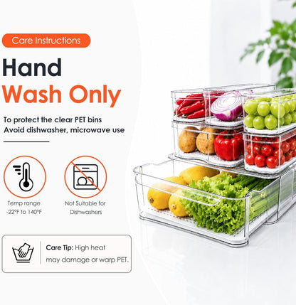 Clear Fridge Bins with Drain Trays - Bpa-Free PET, Stackable(6 Pack)2