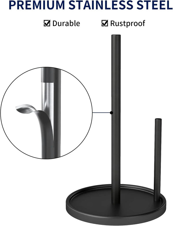 Paper Towel Holder Countertop, Black Kitchen Paper Towels Holder, Paper Roll Holder with Weighted Base4