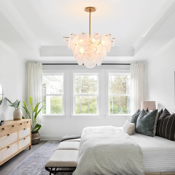 Dia 28 Inch, Modern Glass Chandeliers for Bedroom, Gold Dining Room Light Fixture, Large Vintage Pendant Chandelier for Living Room Stairway Entryway Kitchen Farmhouse Foyer2
