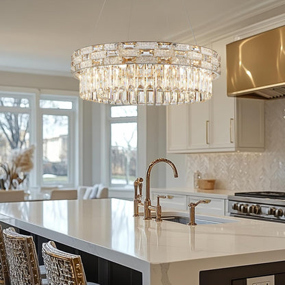 Morden Crystal Chandeliers for Dining Room 8 Lights Gold Chandelier round Crystal Chandelier Pendant Light Fixture Kitchen Island Entryway Living Room 23" D X 8.7" H6