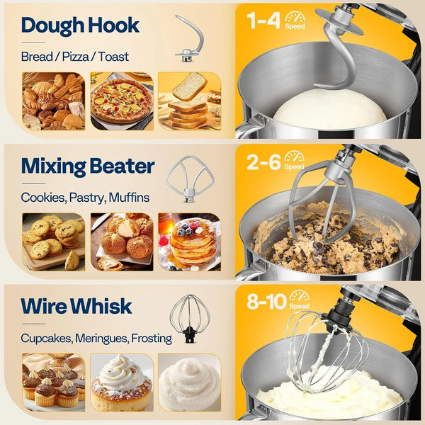 Stand Mixer, 6-Quart Tilt-Head Kitchen Mixer with Bowl, Black | 10 Speeds, Dough Hook, Beater, Whisk, Splash Guard, Egg Separator, for Cake & Bread4