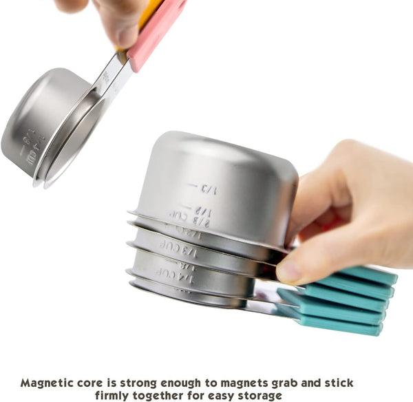 Magnetic Measuring Cups Set, 7 Pieces 18/8 Stainless Steel Stackable Nesting Heavy Duty Measuring Cups, Kitchen Tools, Perfect for Dry and Liquid Ingredients, Dishwasher Safe (Muticolour, 7 Set)4
