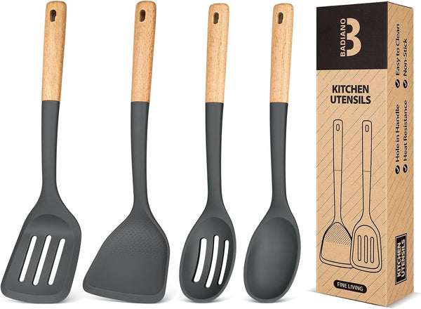 Silicone Cooking Utensils Set, Safe for Nonstick Cookwares, Grey1