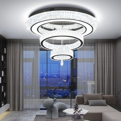 Modern Led Ring Chandelier for Living Room Luxury 3 Ring Crystal Chandelier Lighting 40In Black LED Dimmable Flush Mount Chandelier7