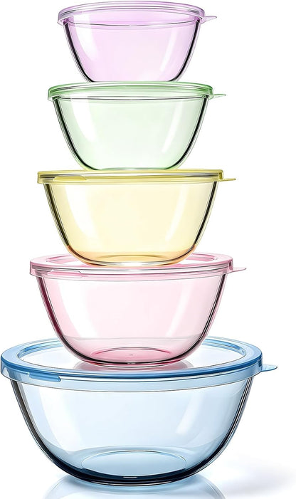 5 Pack Glass Mixing Bowls with Lids Set(4.78Qt,2.2Qt,1.7Qt,1.1Qt,0.85Qt)1