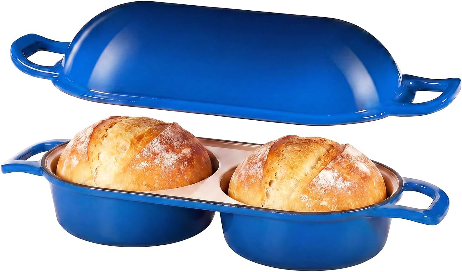 cast-iron-dutch-oven-for-sourdough-bread-baking-mini-enameled-bread-pot-with-lid-nonstick-double-loaf-pan-for-homemade-bread-cake-meatloaf-oven-safe-to-500-f-16-5cm-diameter-blue